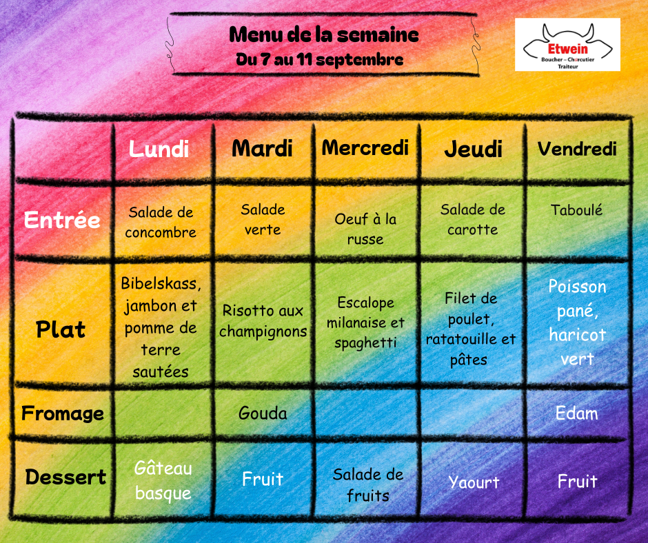 Menu Facebook du 7 au 11 septembre 2026 Menu Facebook du 7 au 11 septembre 2026