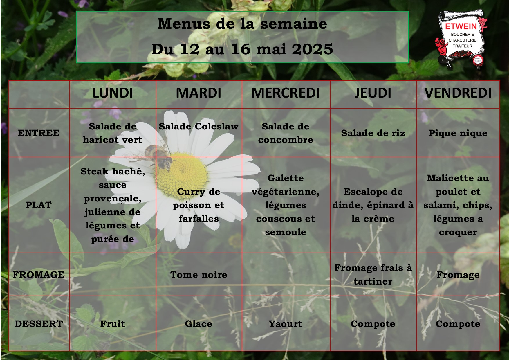 Menu Facebook  semaine 20