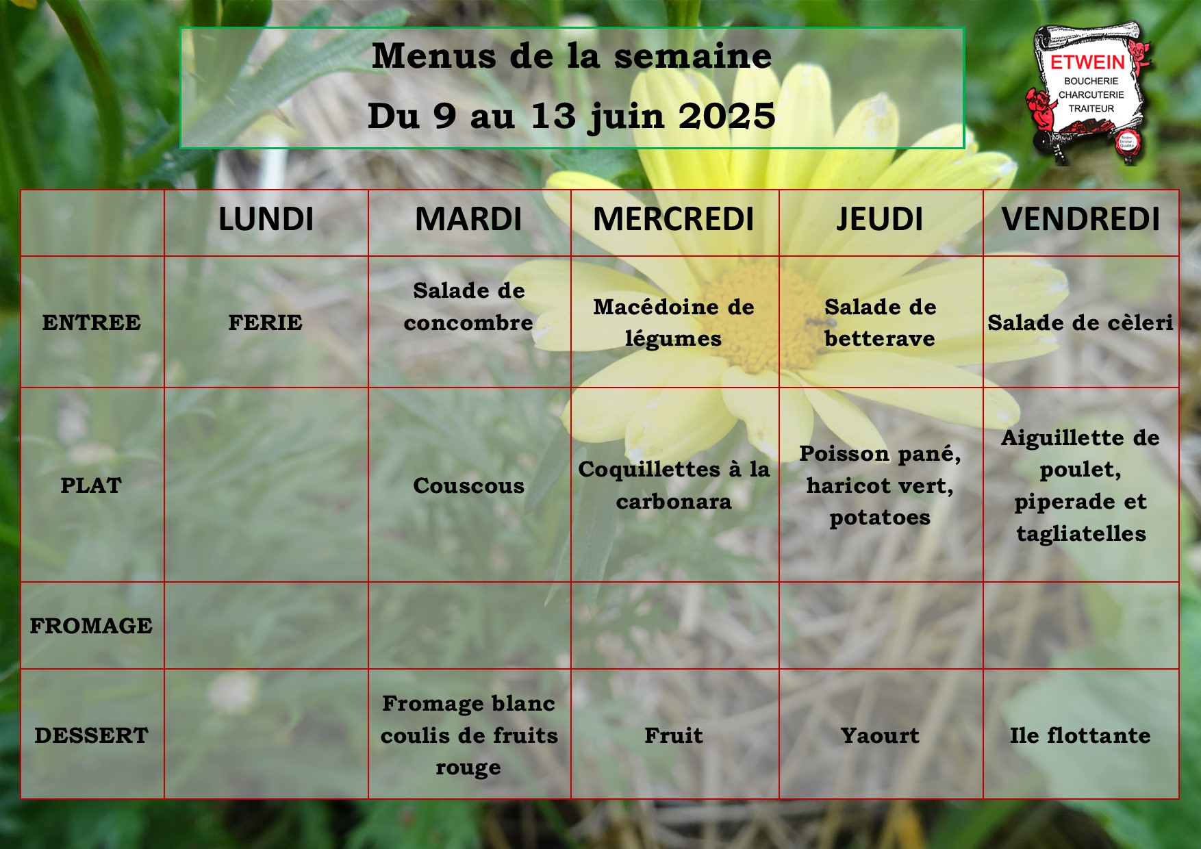 Menu Facebook semaine 24