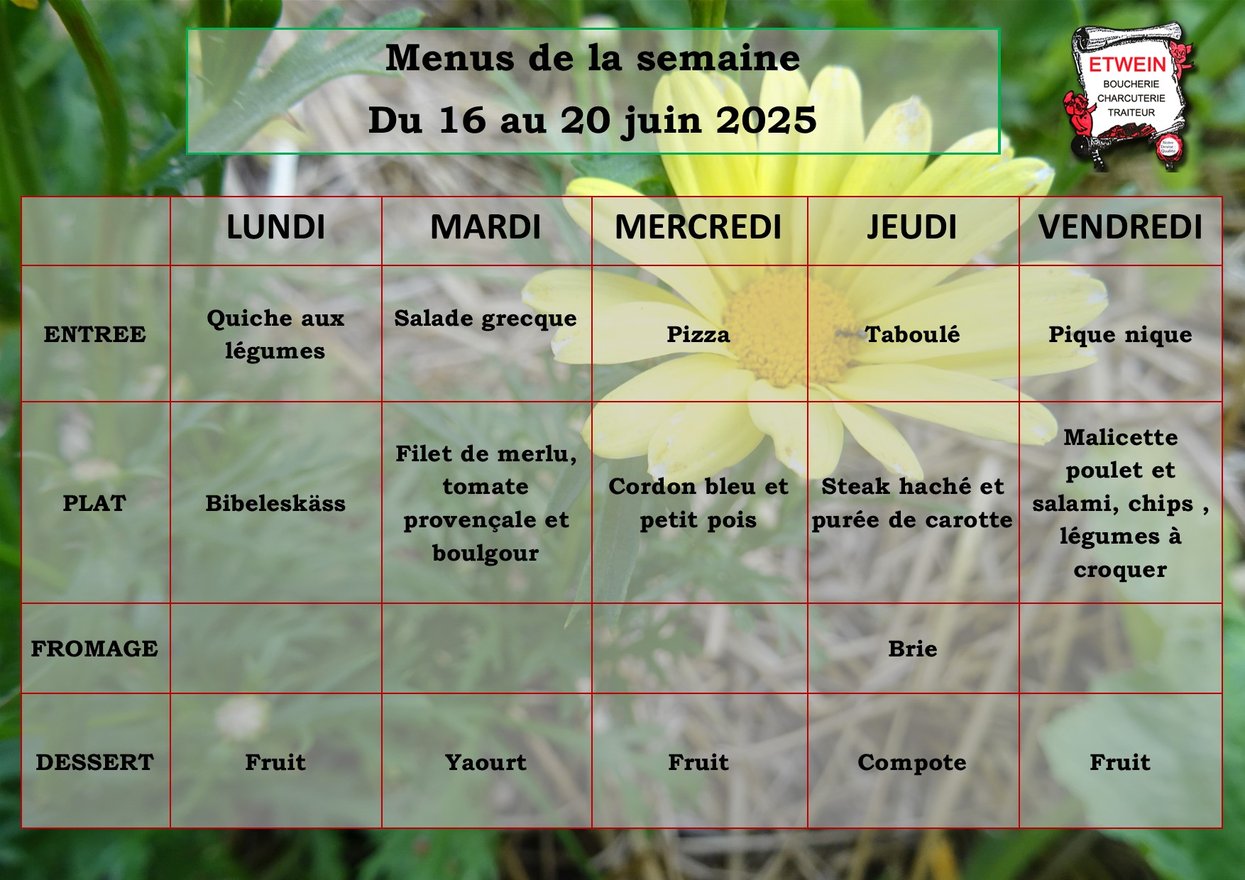 Menu Facebook semaine 25