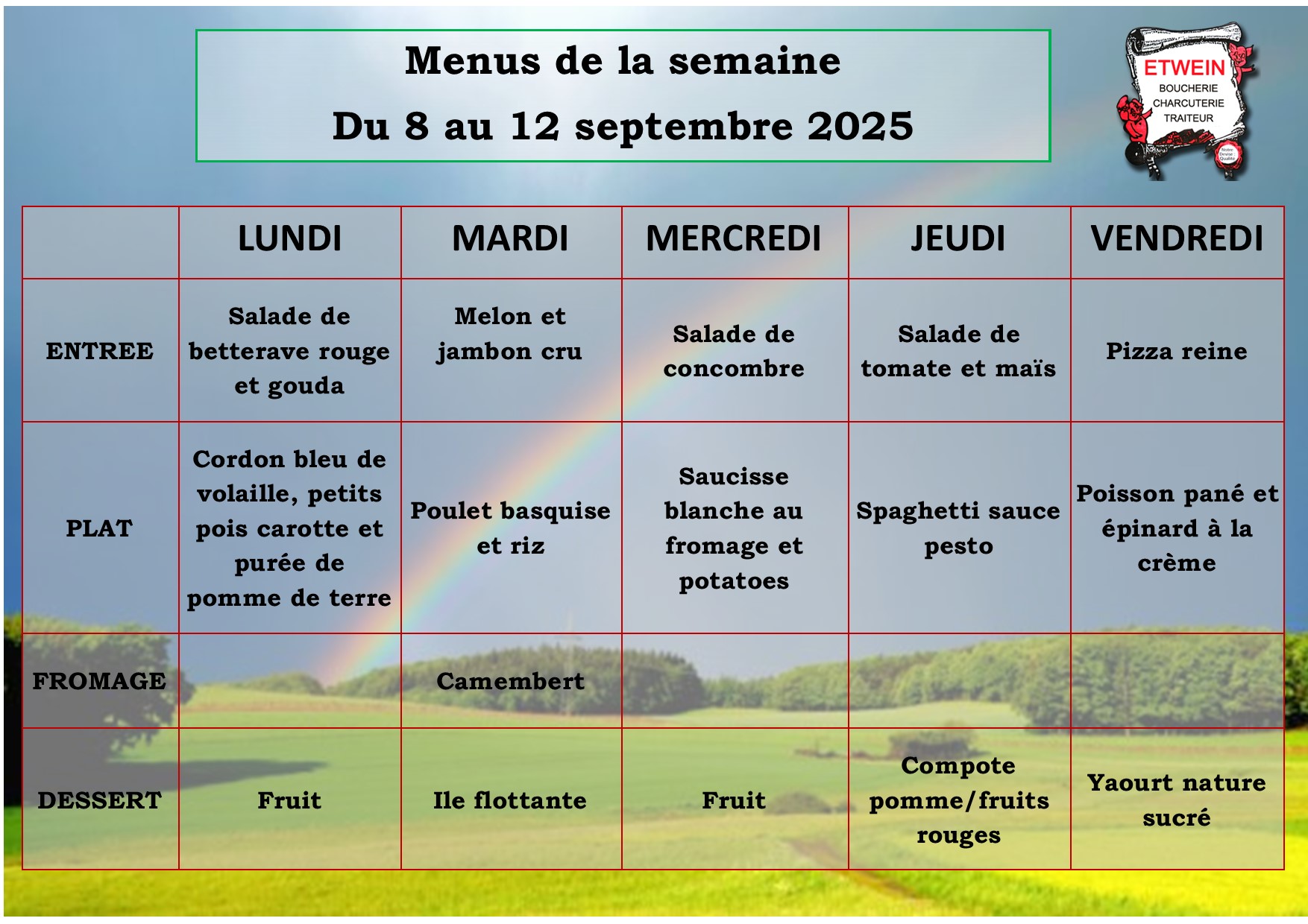 Menu Facebook semaine 37