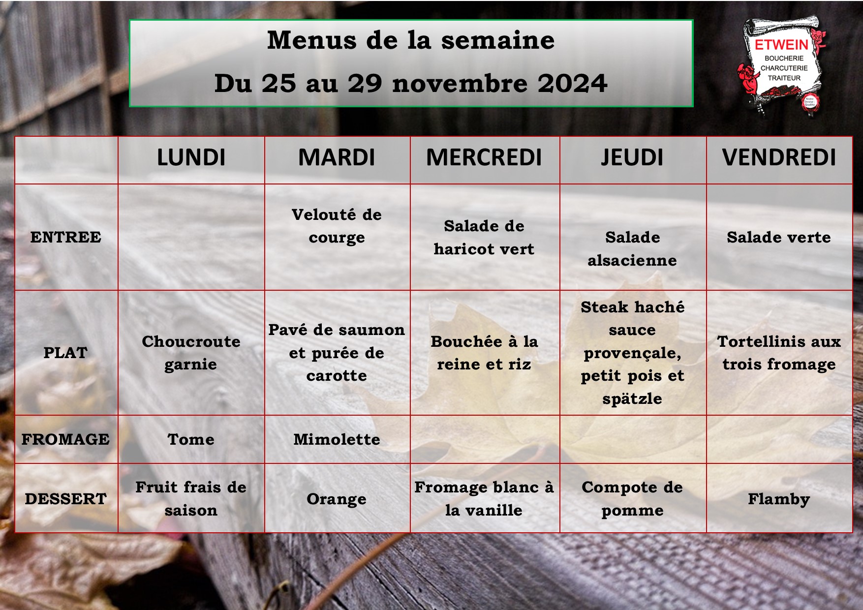 Menu Facebook semaine 48