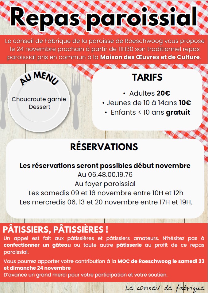 Repas paroissial organisé le conseil de Fabrique de Roeschwoog